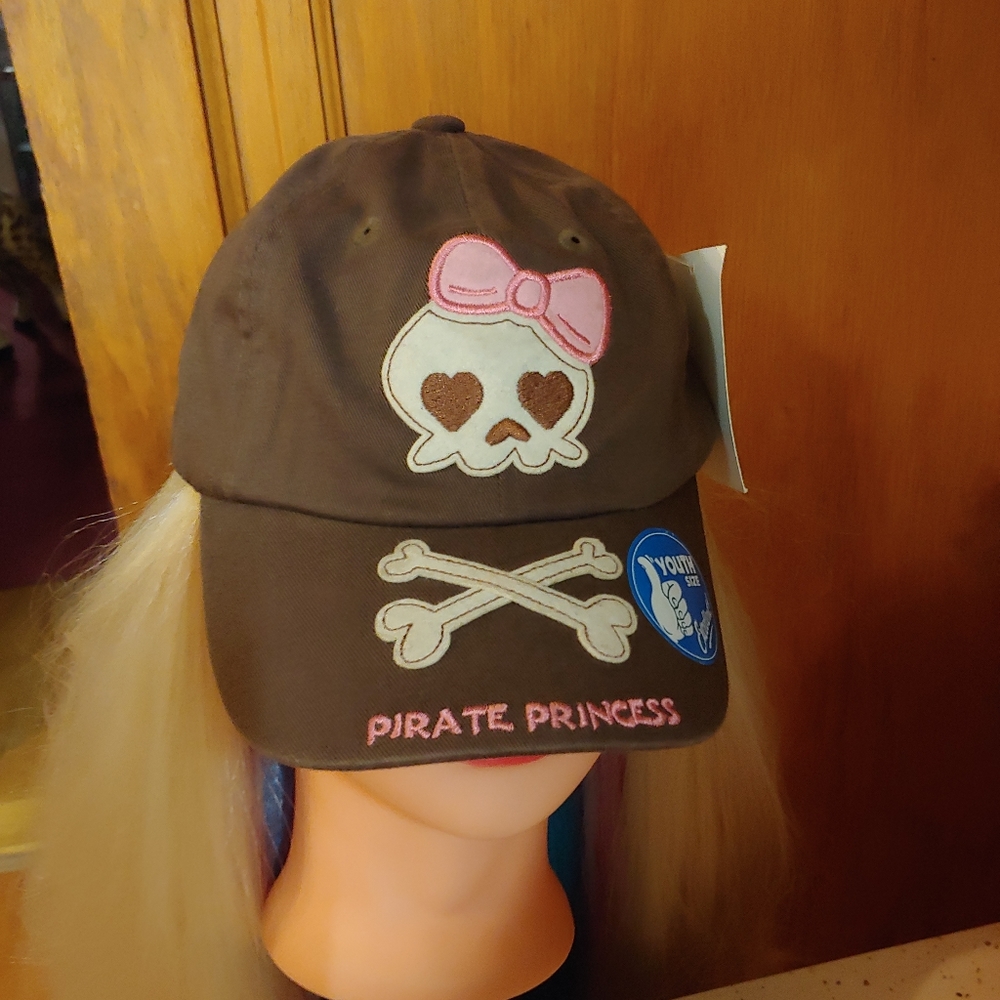 NEW Just Kidding | Y2K Brown / pink skull embroidered youth girls baseball cap